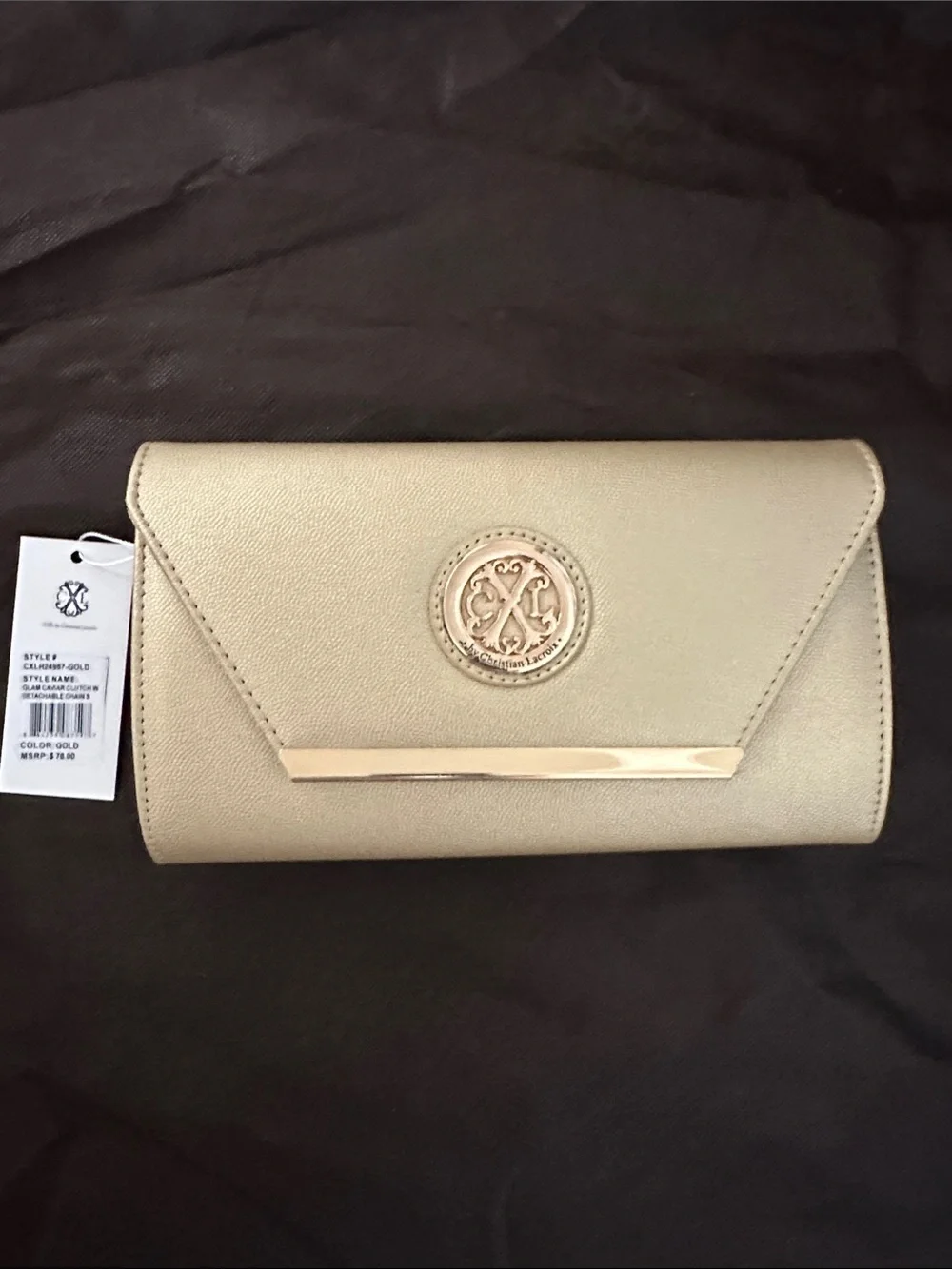 Christian Lacroix Metallic Gold Envelope Clutch with Emblem